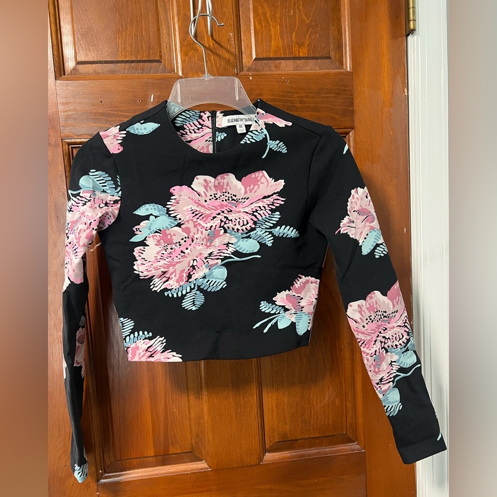 Elizabeth and James Black Floral Crop Top
